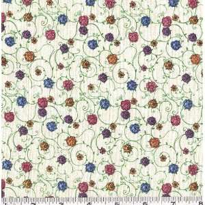  45 Wide Tea Party Flowers Cream Fabric By The Yard: Arts 