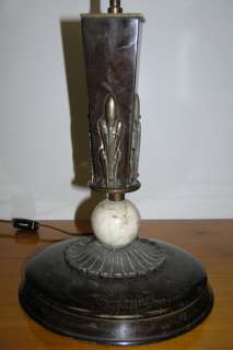 Italian Art Deco Wooden & Marble Table Lamp  
