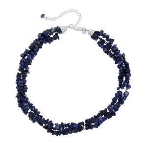    Sterling Silver 3 Strand Lapis Chip & Bead Necklace Jewelry