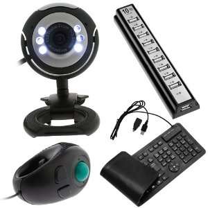 Black 8MP USB Webcam with Microphone/Snapshot/6 LED Lights + Black USB 