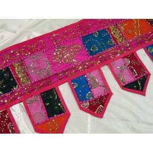    Handmade Pink Toran Window Covering Topper Valance