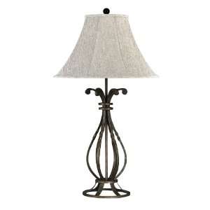   Hand Forged Wrought Iron Table Lamp with Linen Shade
